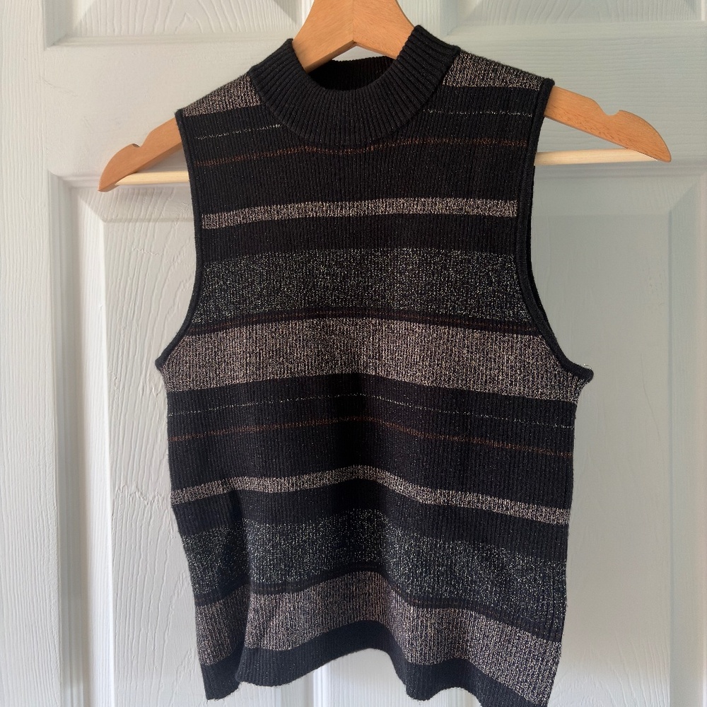 House Of Harlow 1960 Sleeveless Black & Gold Striped Sweater Vest S